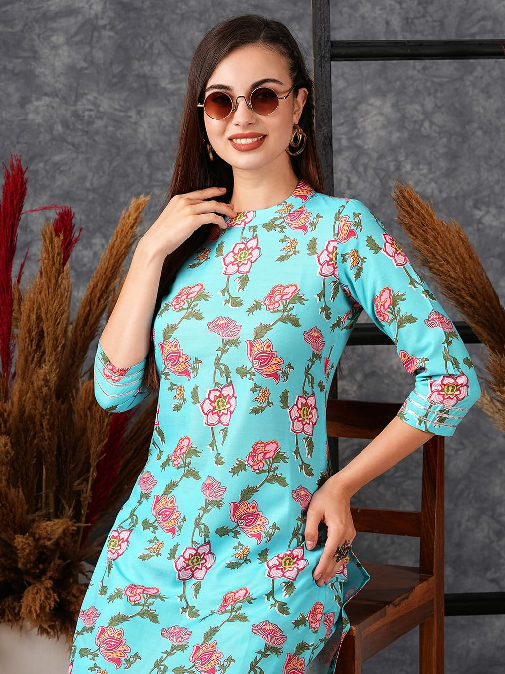 ANNI DESIGNER Women s Cotton Blend Kurta Trousers, blue,S
