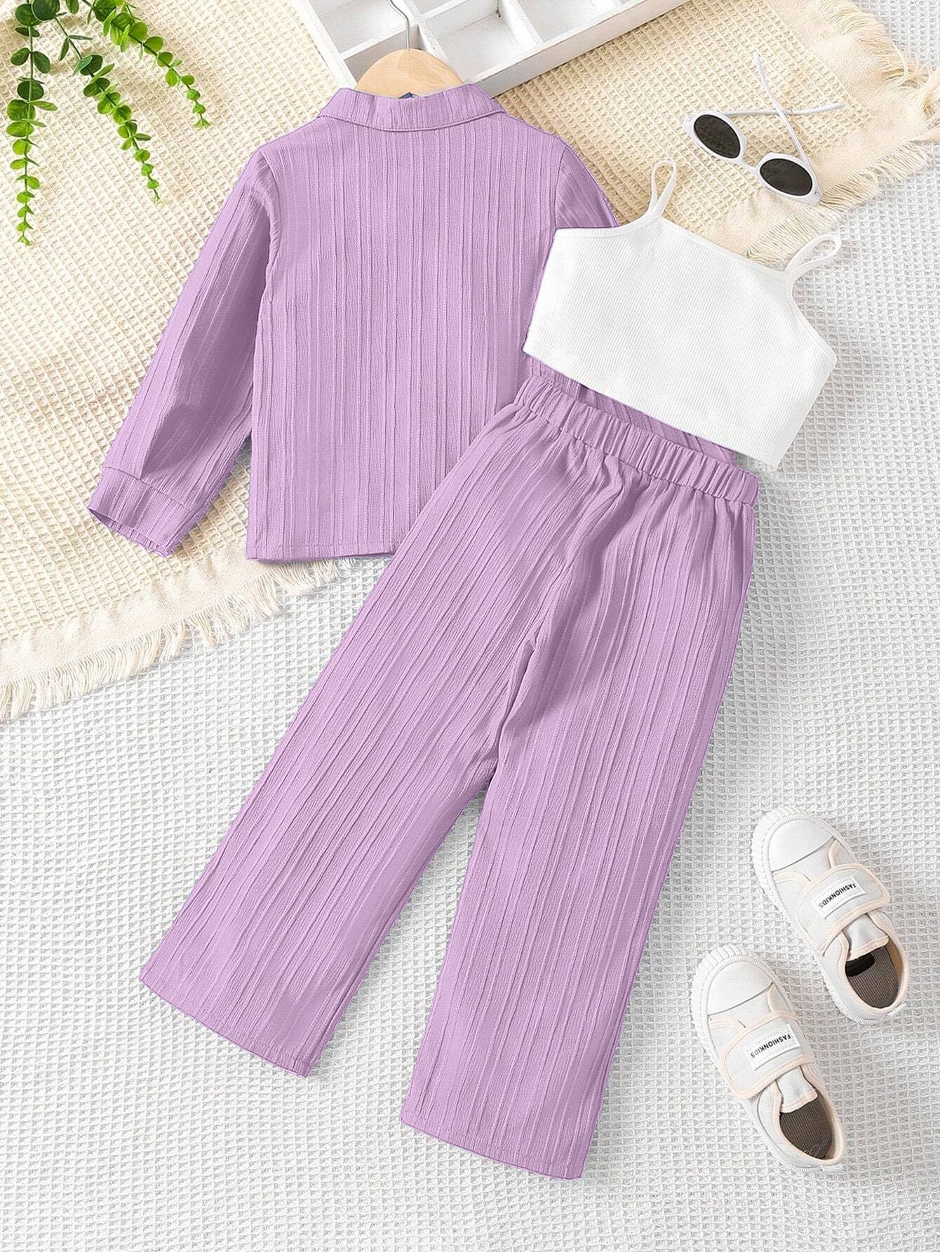 Tagas Girl Casual Simple Style Camisole Top, Long Sleeve Shirt And Straight Pants || COORDINATED_OUTFIT FOR GIRLS ||3 Piece Set|