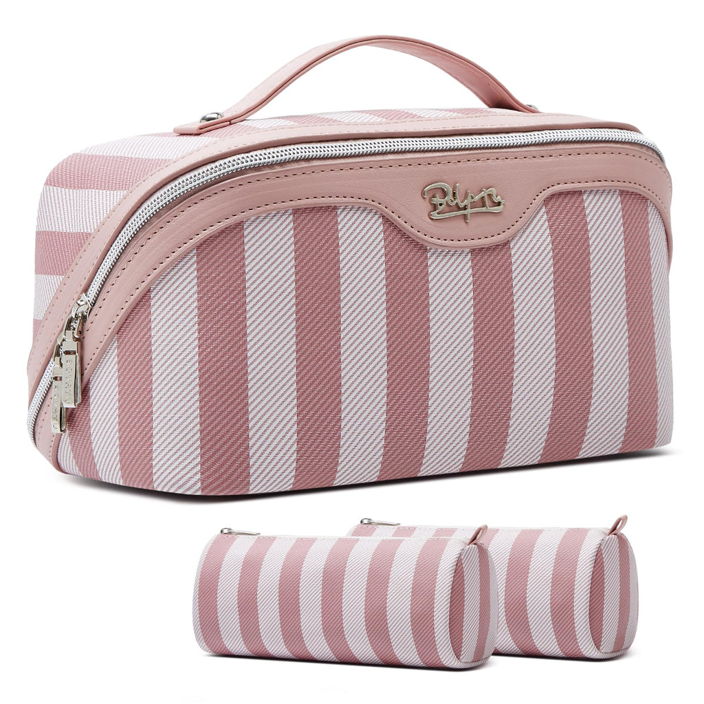 BOYATU Travel Makeup Bag for Women: Large Cosmetic Bag Set of 3 - Vegan Leather Make up Bag with Compartments - Compact Waterpro