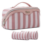 BOYATU Travel Makeup Bag for Women: Large Cosmetic Bag Set of 3 - Vegan Leather Make up Bag with Compartments - Compact Waterpro