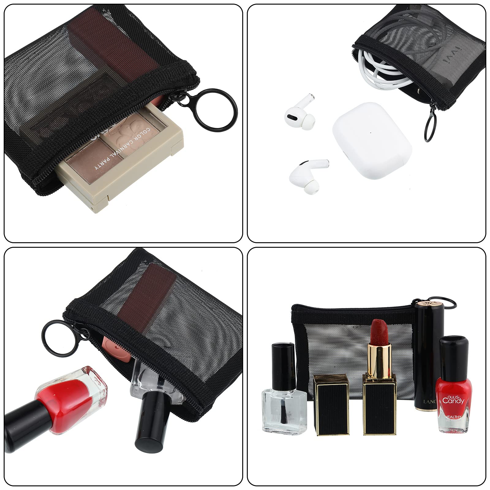 Frienda 10 Pcs Small Zipper Pouch Mini Cosmetic Bags Nylon Mesh Coin Purse Portable Cosmetic Case Storage Bags with Key Holder f