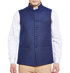 WINTAGE Mens Wool Blend Grandad Nehru Jacket Vest Waistcoat: Blue