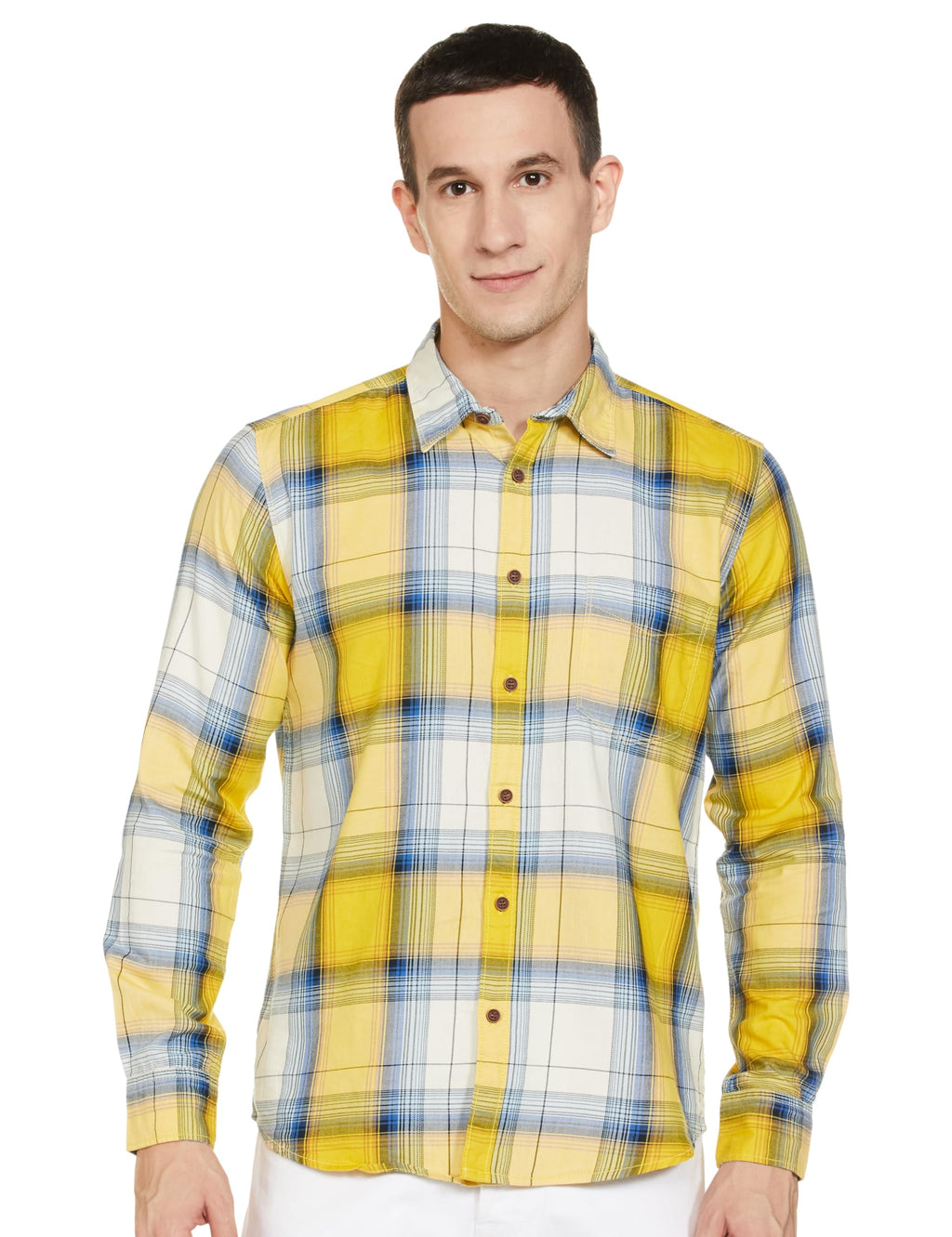Pepe Jeans MenS Checkered Regular Fit Shirt (Pm308467_Yellow