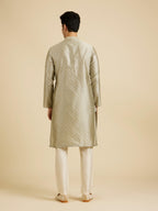 Manyavar MenS Art Silk Intricate Prints & Neck Detailing Kurta Pyjama Set (Green,L)