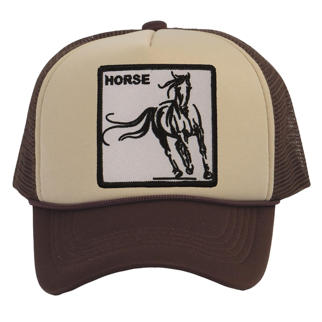 TOP HEADWEAR Men's Animal Trucker Hat - Snapback Farm Cap, Horse Khaki Brown