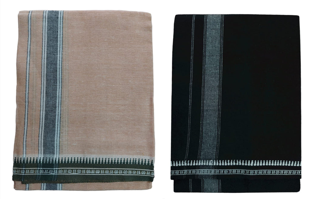 Prakasam Cotton Fine Quality Mens Kerala Style Thalapathi Border Single (1.28X2.00 Mtrs) -Dhoti-Kerala Single Mundu (Pack Of 2 D