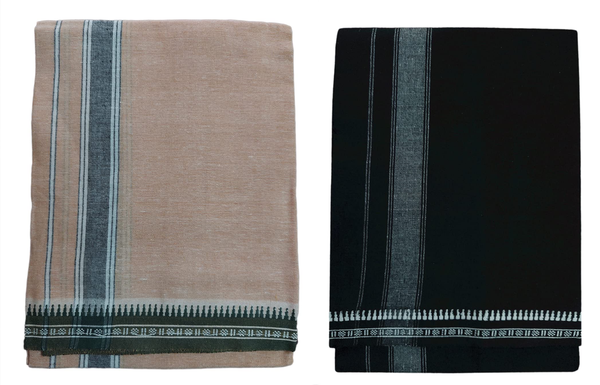 Prakasam Cotton Fine Quality Mens Kerala Style Thalapathi Border Single (1.28X2.00 Mtrs) -Dhoti-Kerala Single Mundu (Pack Of 2 D
