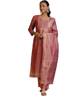 Libas Womens Printed Silk Straight Kurta With Trousers and Dupatta