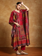 Varanga Gota Detailed Ethnic Floral Printed Kaftan & Trouser-Karva Chauth Special