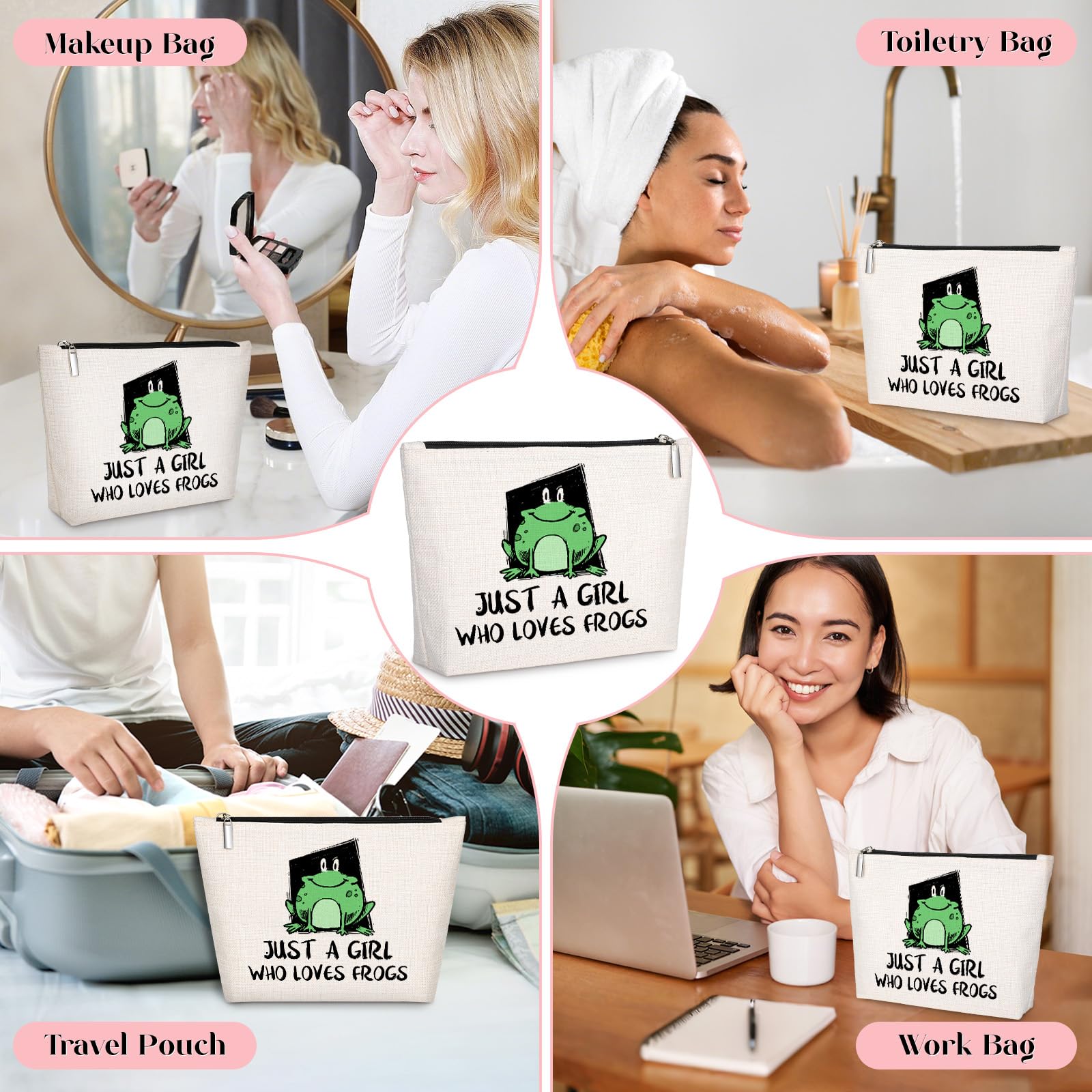 GevGuxLuo Frog Gifts for Frog Lovers, Frog Makeup Bag for Women with Mirror, Frog Birthday Gifts for Daughter Sister Bestie, Cut