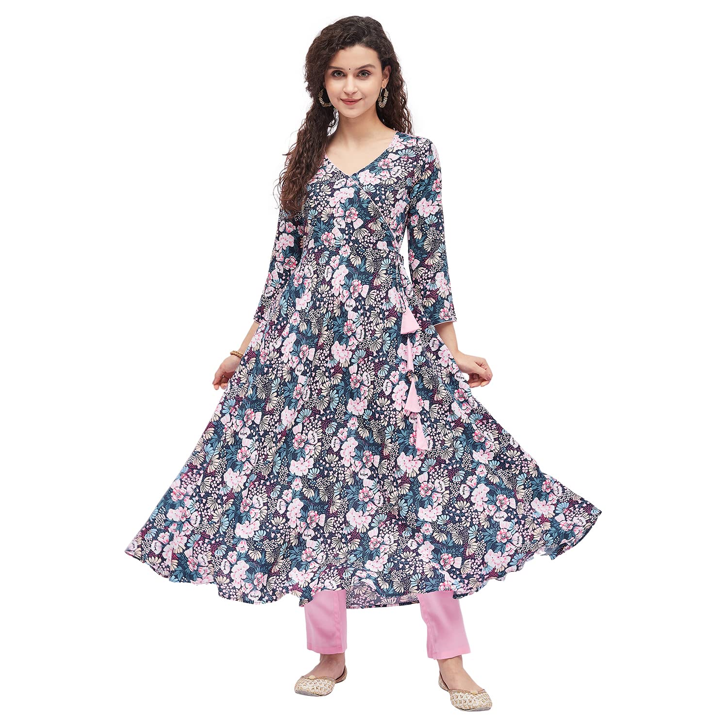 Tissu Women Rayon Relaxed Fit Multicolored Floral Printed Angrakha Kurta 2212_Multi_8Xl