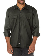 Dickies mens Long-sleeve work utility button down shirts, Olive green, Small US