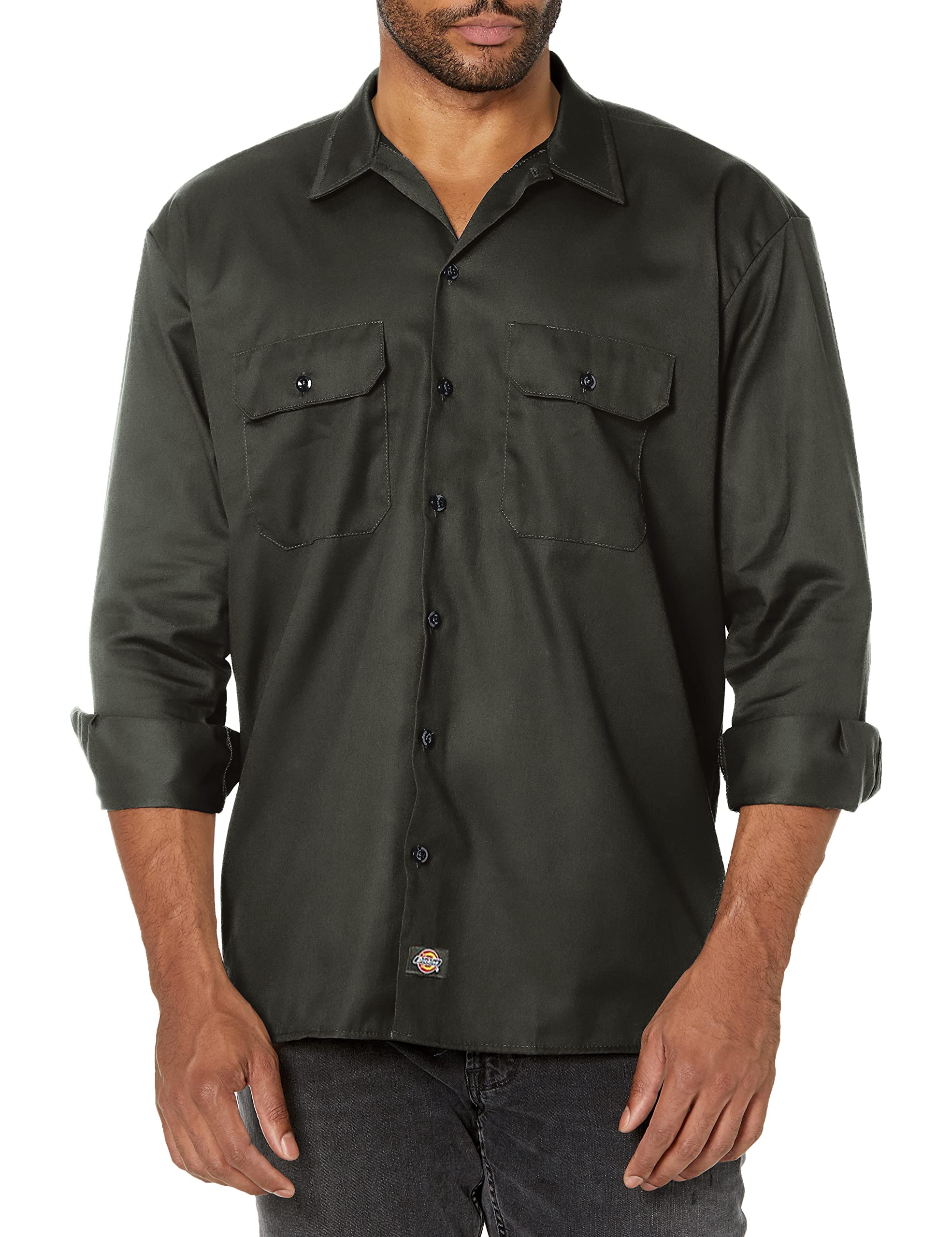 Dickies Mens Long Sleeve Work Shirt, Olive green, X-Large