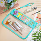 Sanwuta 2 Pcs Chenille Letter Clear Zipper Pouch Clear Cosmetic Bag Clear Purse Clear Makeup Letter Bag Stadium Purse Bag Transp