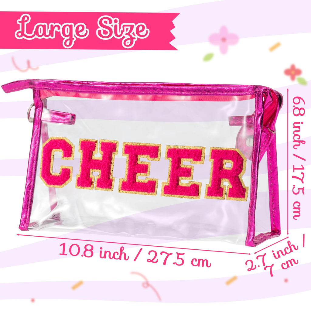 Y1tvei CHEER Clear Makeup Bag - Preppy Rose Red Cheer Chenille Patch Cosmetic Pouch Extra Large PVC Transparent Toiletry Carry B