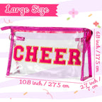 Y1tvei CHEER Clear Makeup Bag - Preppy Rose Red Cheer Chenille Patch Cosmetic Pouch Extra Large PVC Transparent Toiletry Carry B