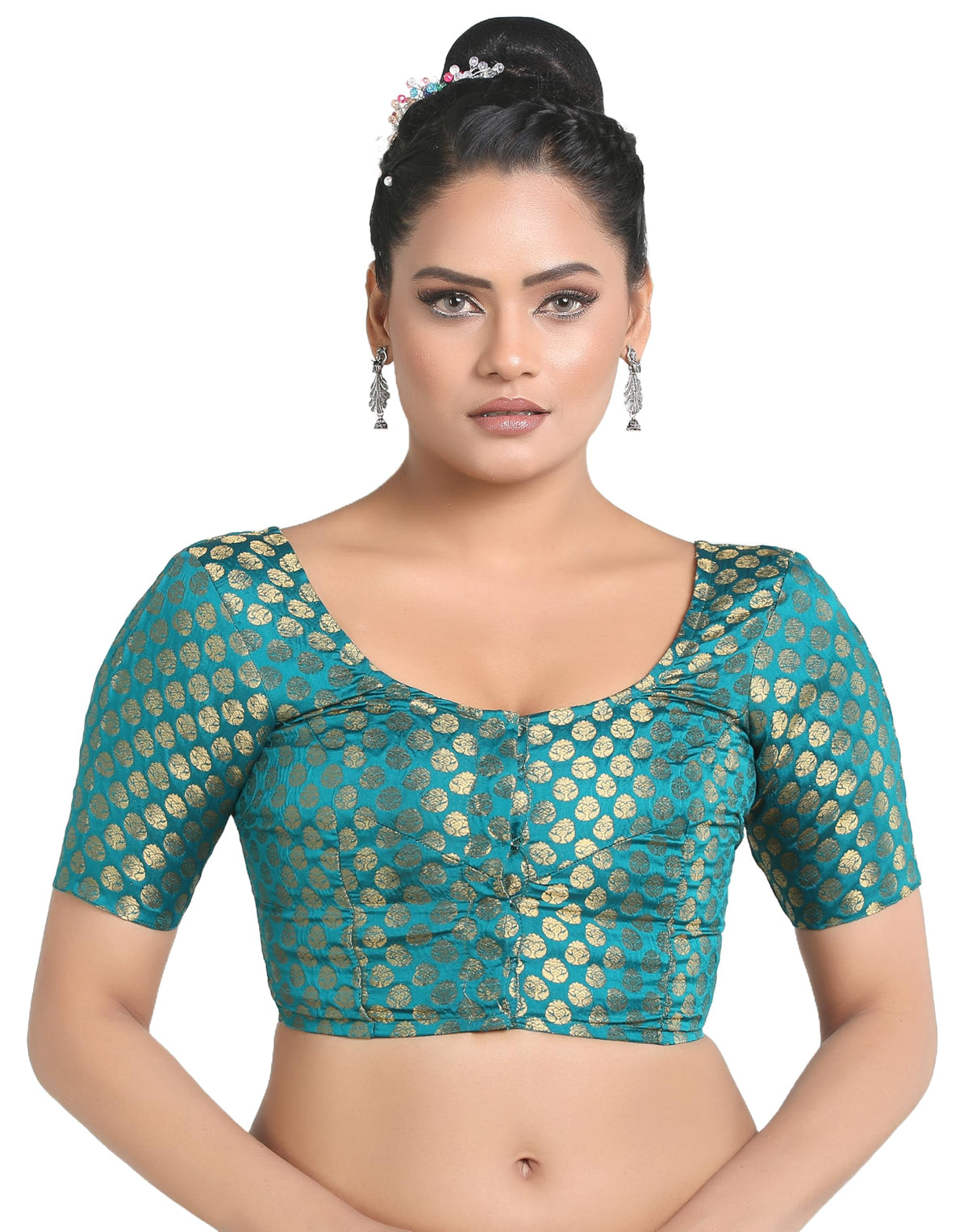Madhu Fashion WomenS Traditional Rich Banaras Brocade Stitched Readymade NonPadded Blouse (Rama Green, 38) 38
