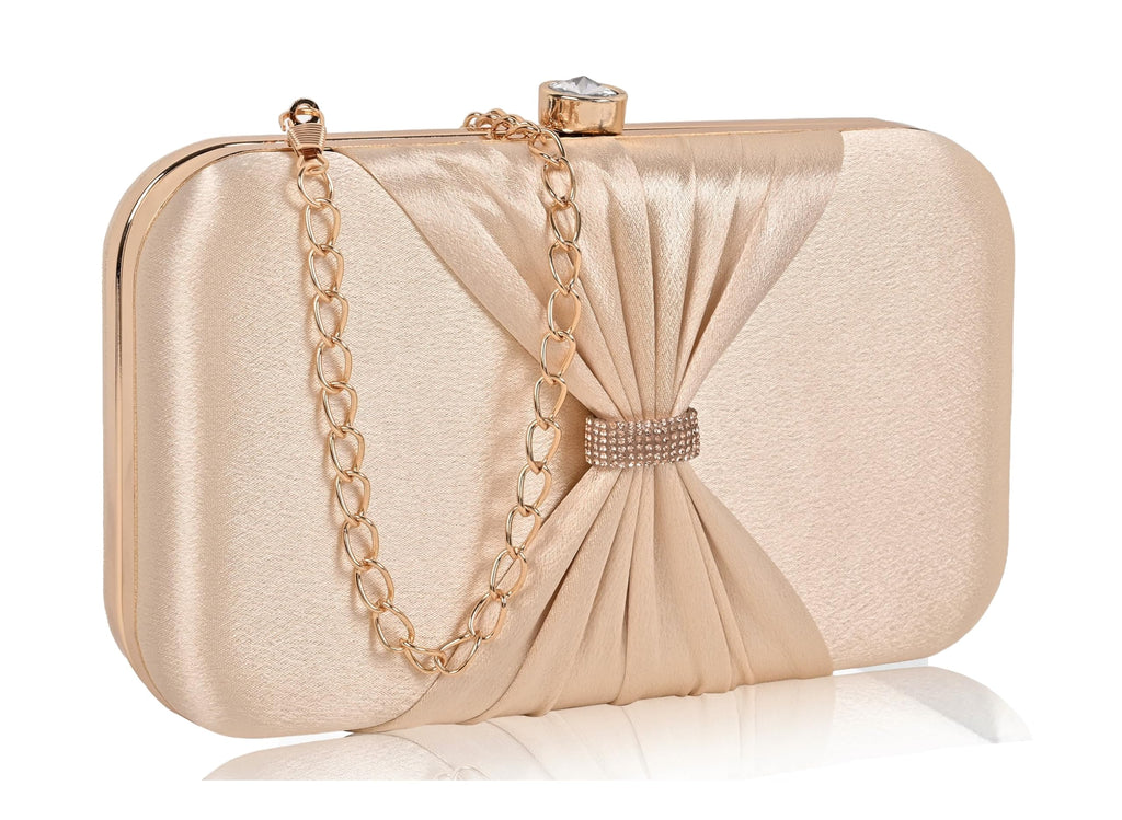 ADISA bow formal party clutch with gold chain for women and girls (CL102-GOL_Gold)