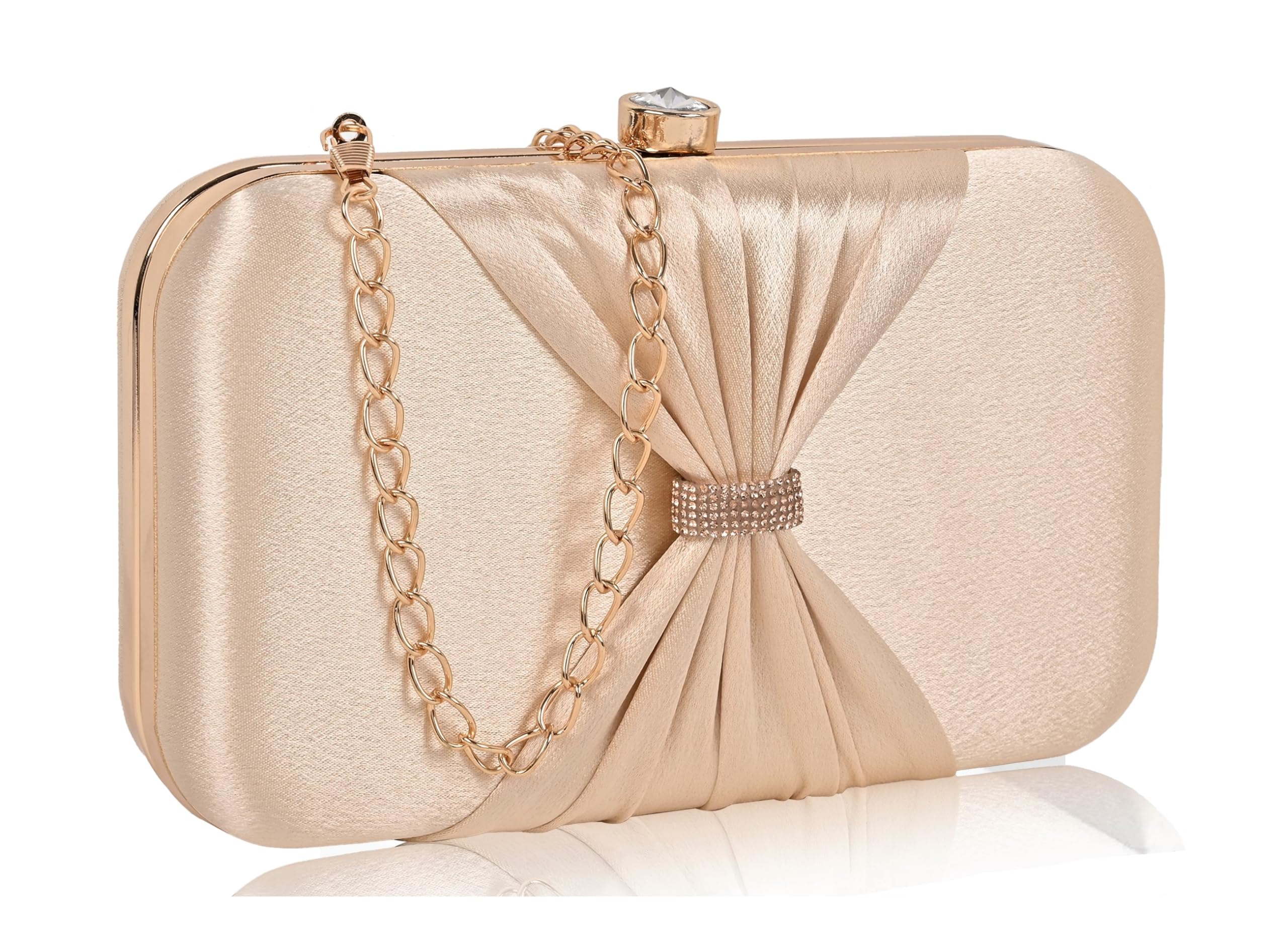 ADISA bow formal party clutch with gold chain for women and girls (CL102-GOL_Gold)
