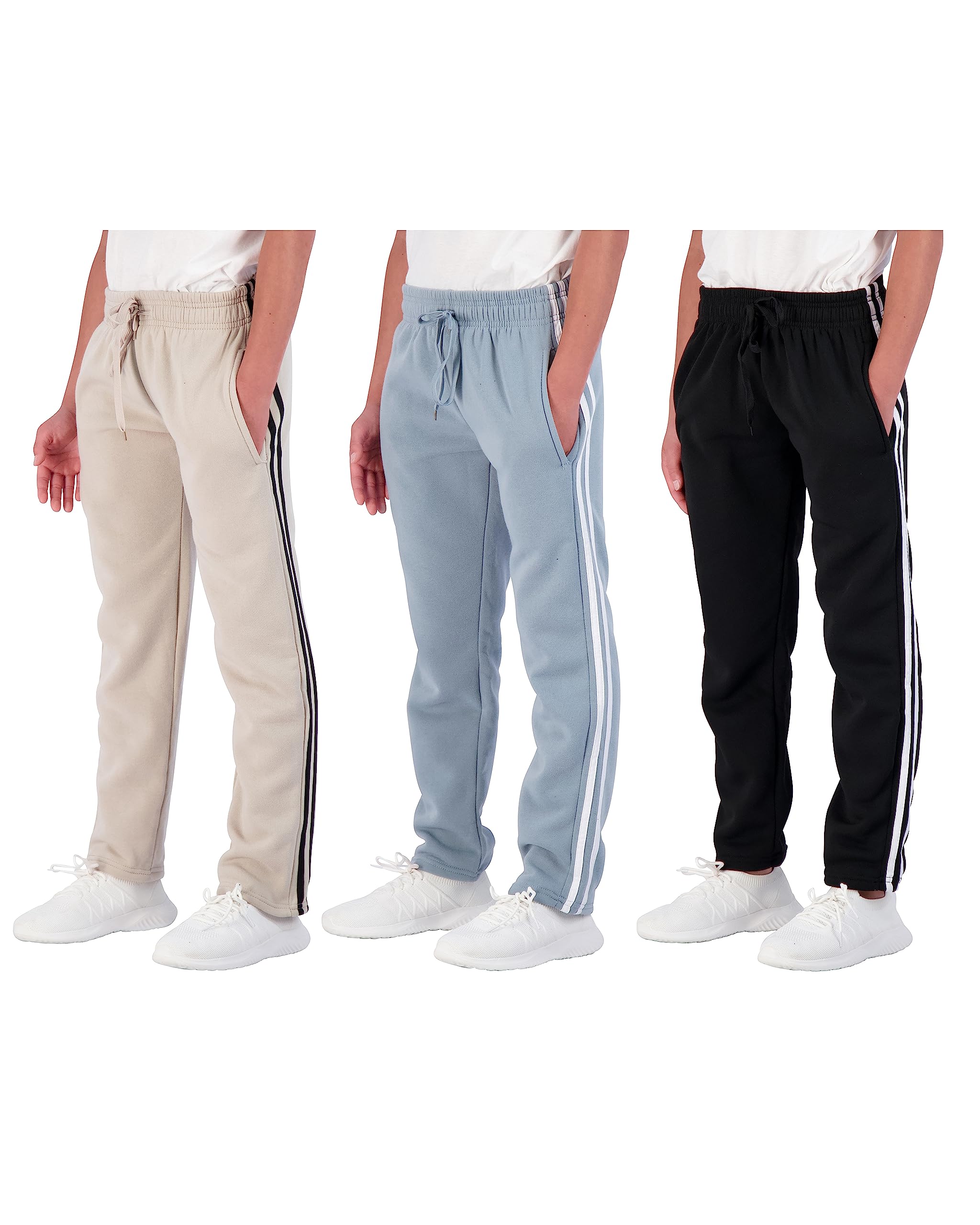 3 Pack Boys Girls Athletic Pants Sweatpants Active Kids Teen Open Bottom Fleece Youth Training Pajama Warm Performance Workout A