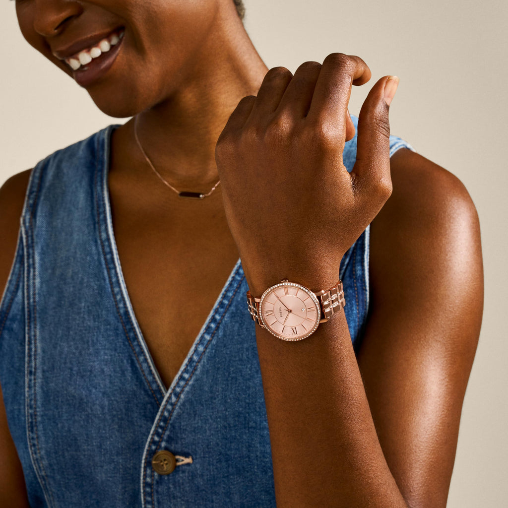 Fossil Women's Jacqueline Quartz Stainless Steel Three-Hand Watch, Color: Rose Gold Glitz (Model: ES3546)