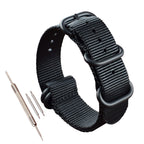 MZBUTIQ 28mm Black Nylon Watch Strap Men's Watch Band Replacement PVD Buckle 5 Rings
