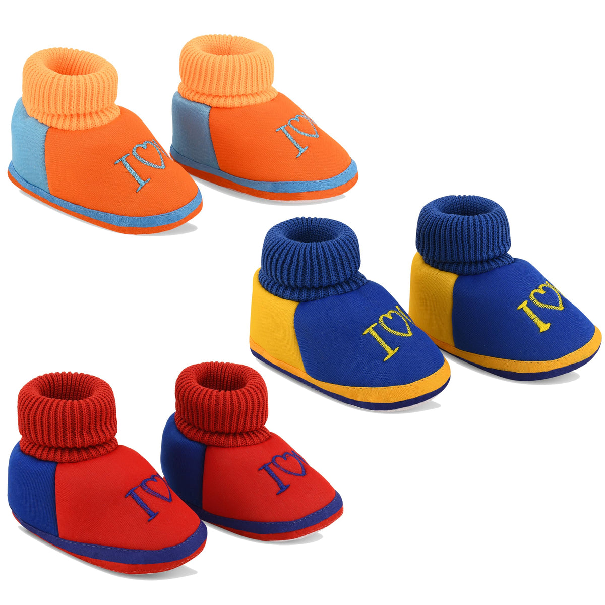 Smartots 09 Months New Born Baby Shoes/Kids Footwear/Baby Booties Shoes Pack Of 3, SmtOrg+Ylw+Red 0-9