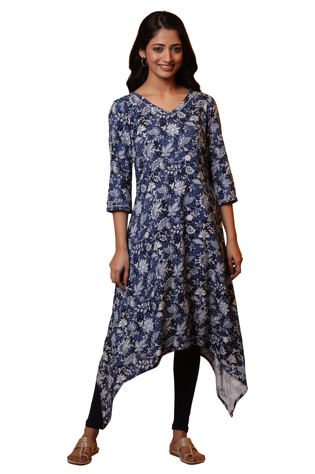 Aurelia Women'S Rayon Floral Regular Kurta (24Fea14821_Blue