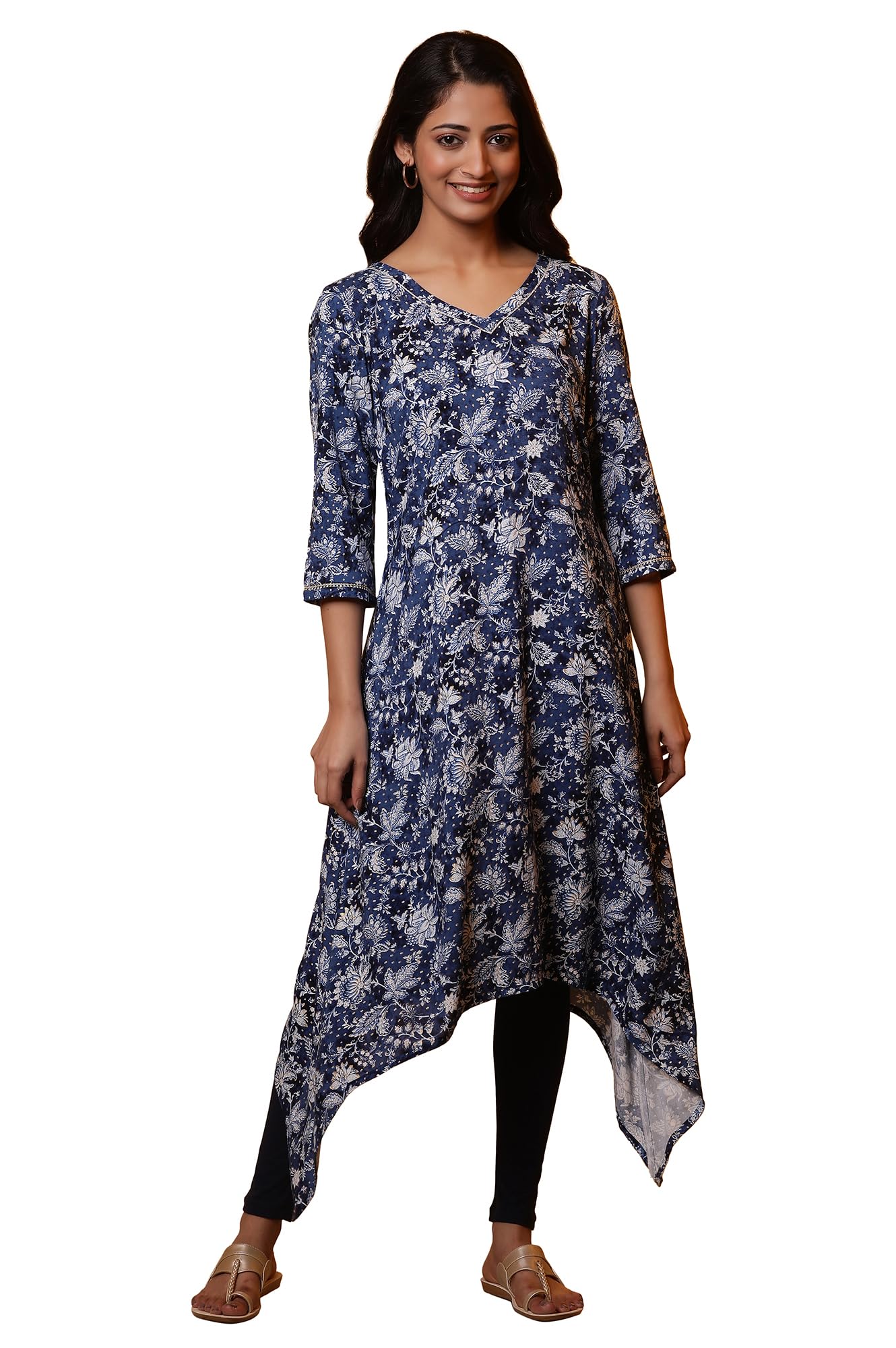 Aurelia Women'S Rayon Floral Regular Kurta (24Fea14821_Blue