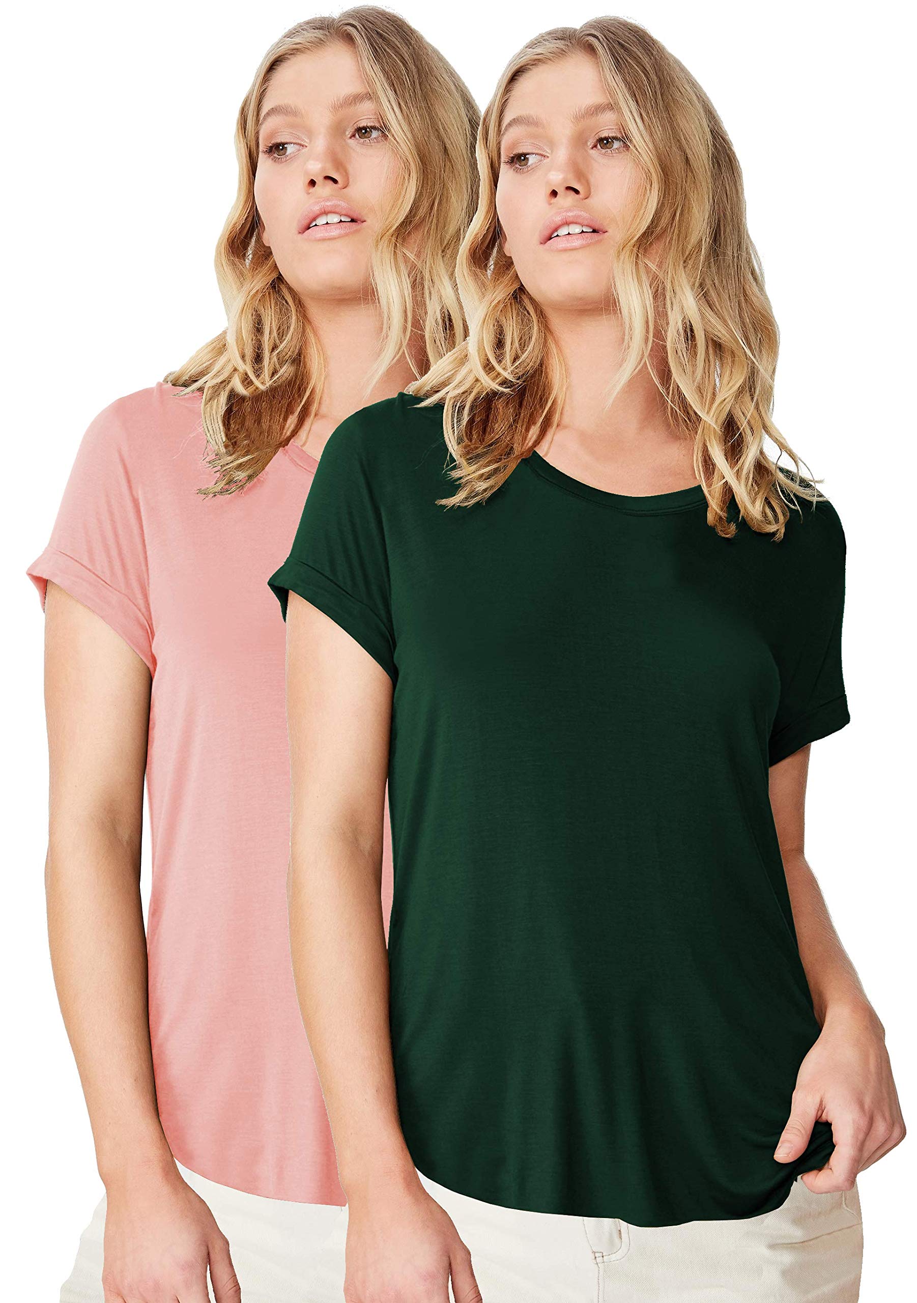 Fabricorn Womens T-Shirts (CMB01_Grn_DustyRose_UpDown_XXL_Bottle Green & Dusty Rose_2XL)