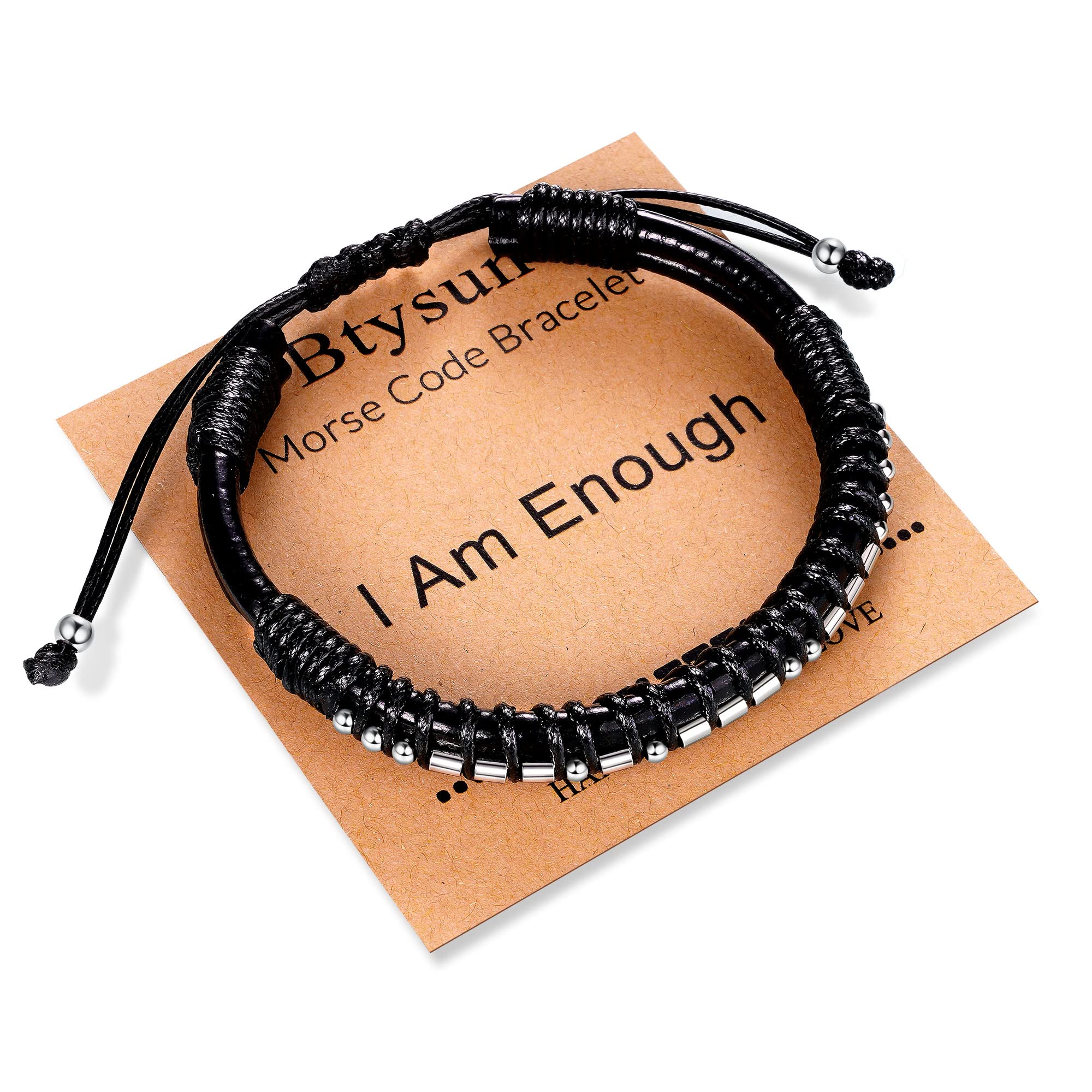 Btysun Inspirational Gifts for Men Morse Code Bracelets 50th Unique Leather Bracelets for Men Adjustable Motivational Secret Mes