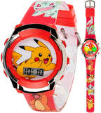 Accutime Kids Pokemon Pikachu Digital LCD Quartz Red Wrist Watch with Red Strap, Cool Inexpensive Gift & Party Favor for Boys, G