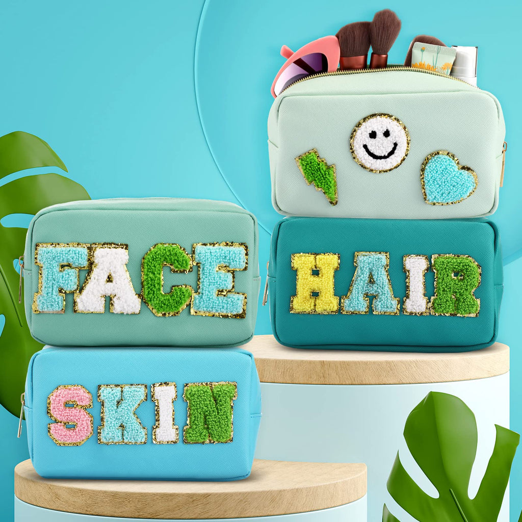 Sanwuta 4 Pcs Hair Face Skin Travel Bag Set Preppy Makeup Pouch PU Leather Skincare Bag Waterproof Cosmetic Organizer Birthday