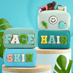 Sanwuta 4 Pcs Hair Face Skin Travel Bag Set Preppy Makeup Pouch PU Leather Skincare Bag Waterproof Cosmetic Organizer Birthday