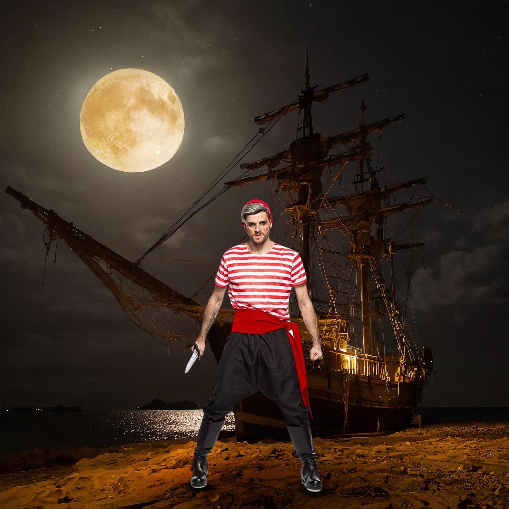Seeing Red Pirate Crew Member Costume - Men's L Size