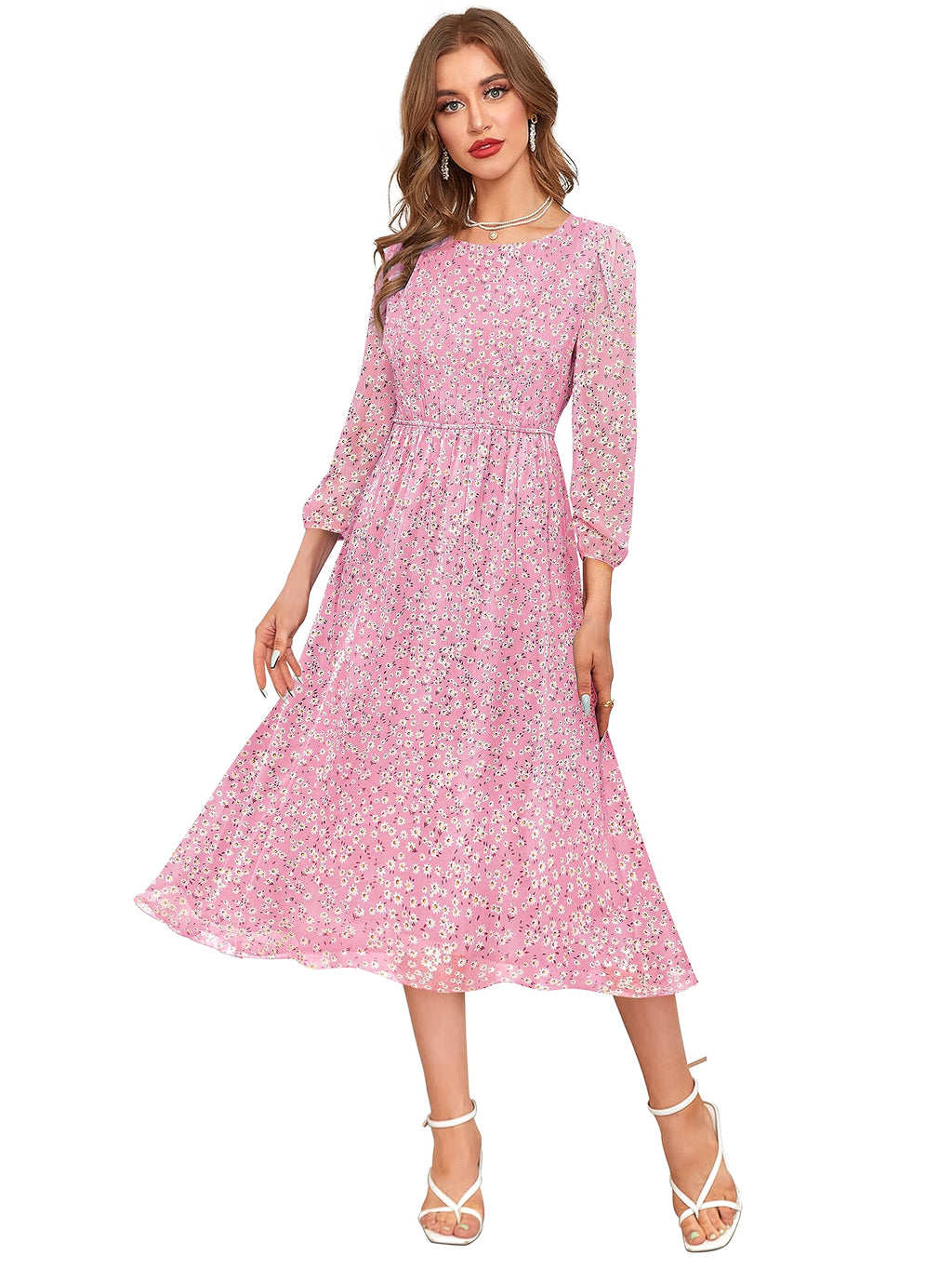 Toochki Pink Georgette Floral Fit & Flared Kurti Kurta Dress For Women A Line Suitable In Summer Latest Trendy Stylish Kurtas