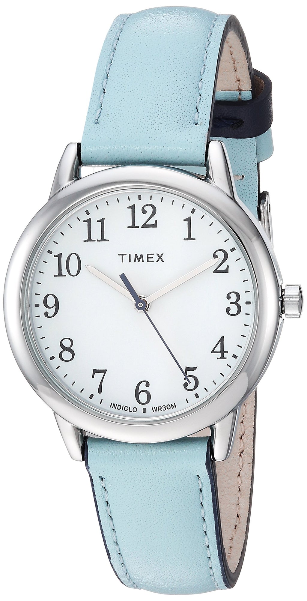 Timex Women's Easy Reader 30mm Watch - Silver-Tone Case White Dial with Light Blue Leather Strap