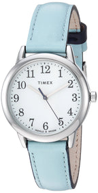 Timex Women's Easy Reader 30mm Watch - Silver-Tone Case White Dial with Light Blue Leather Strap