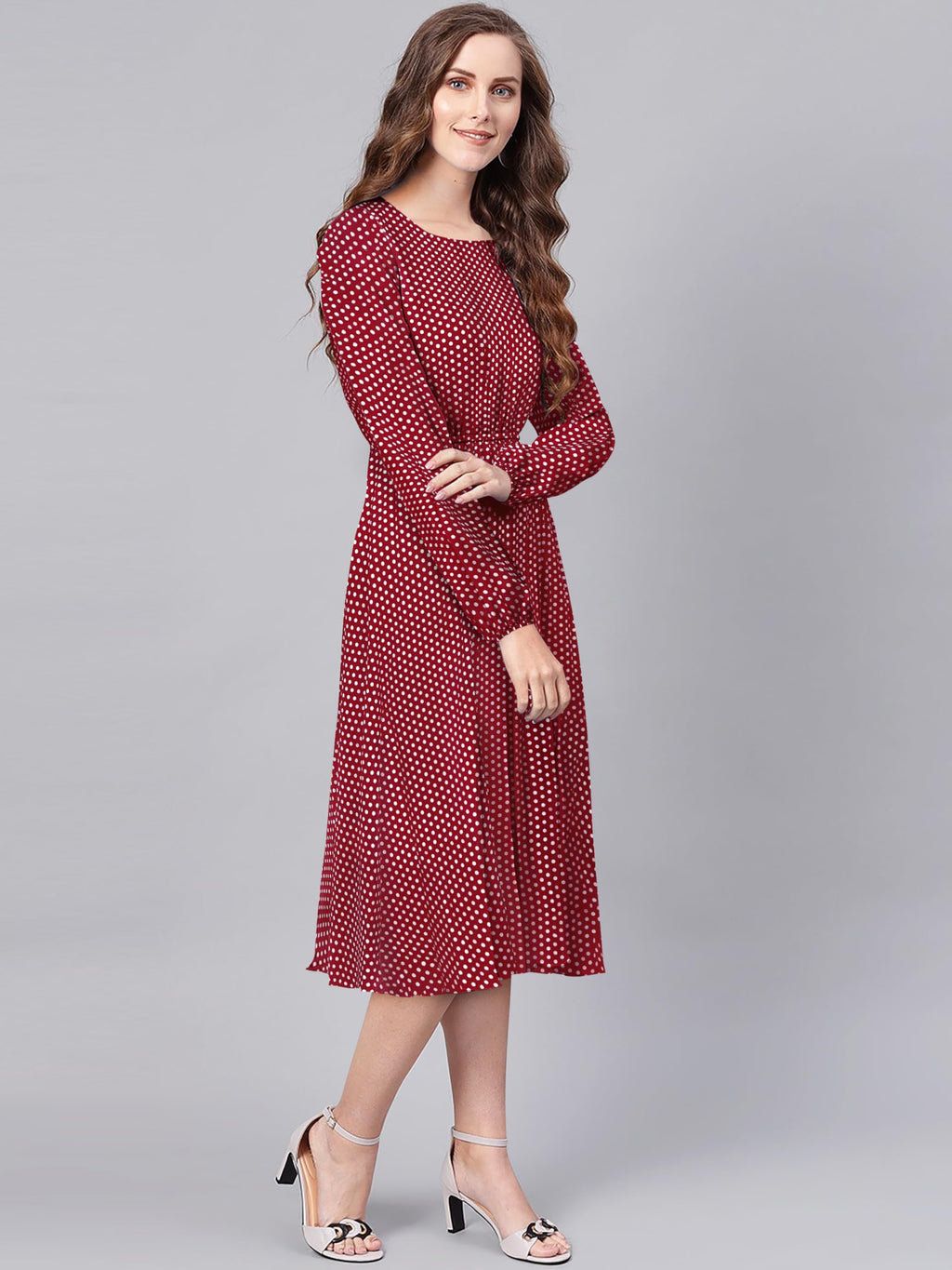 Toochki Dress For Women | Dresses For Women | One Piece Dress | Flared Dress For Women | Maroon Dress | Midi Length Dress | Cott