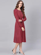 Toochki Dress For Women | Dresses For Women | One Piece Dress | Flared Dress For Women | Maroon Dress | Midi Length Dress | Cott