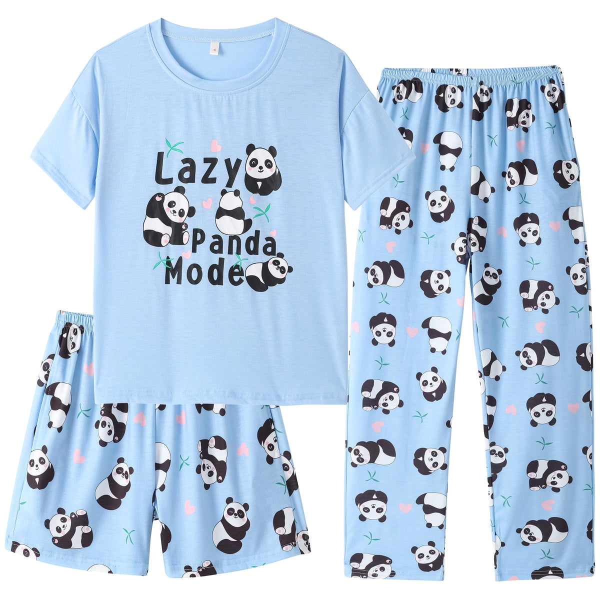 Hupohoi Kids Girls Pajama Sets Summer Short Sleeve With Shorts And Pants 3PCS Sleepwear Cute Cartoon Loungewear 6 to 17 Years, P 14