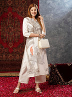 ANNI DESIGNER Womens Cotton Blend Straight Printed Kurta with Pant (Nenisha Cream-JL_M_Cream_Medium)