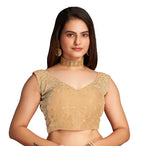Pujia Mills WomenS Sequin Embroidered V Neck Sleeveless Gold Readymade Saree Blouse Indian Ethnic Stitched Padded Blouses For W