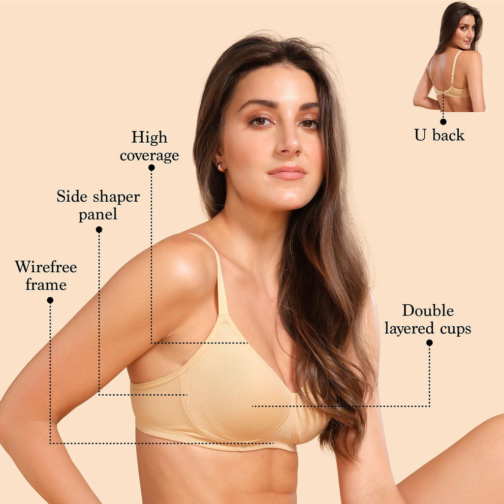 Enamor A042 Side Support Shaper Supima Cotton Everyday Bra - Non-Padded, Wirefree & High Coverage Skin