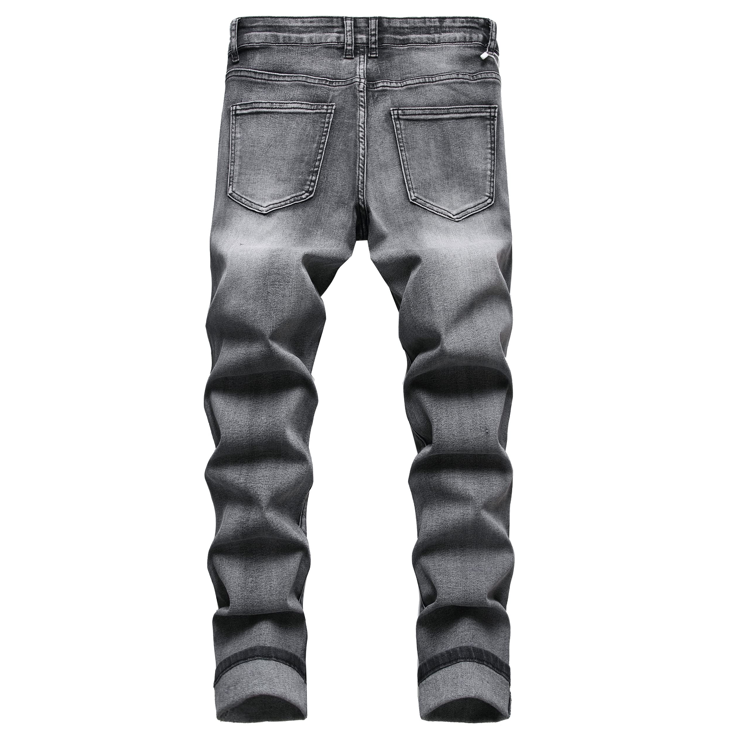 QIMYUM Mens Ripped Jeans, Distressed Destroyed Slim Fit Straight Leg Denim Pants (34, Gray612)