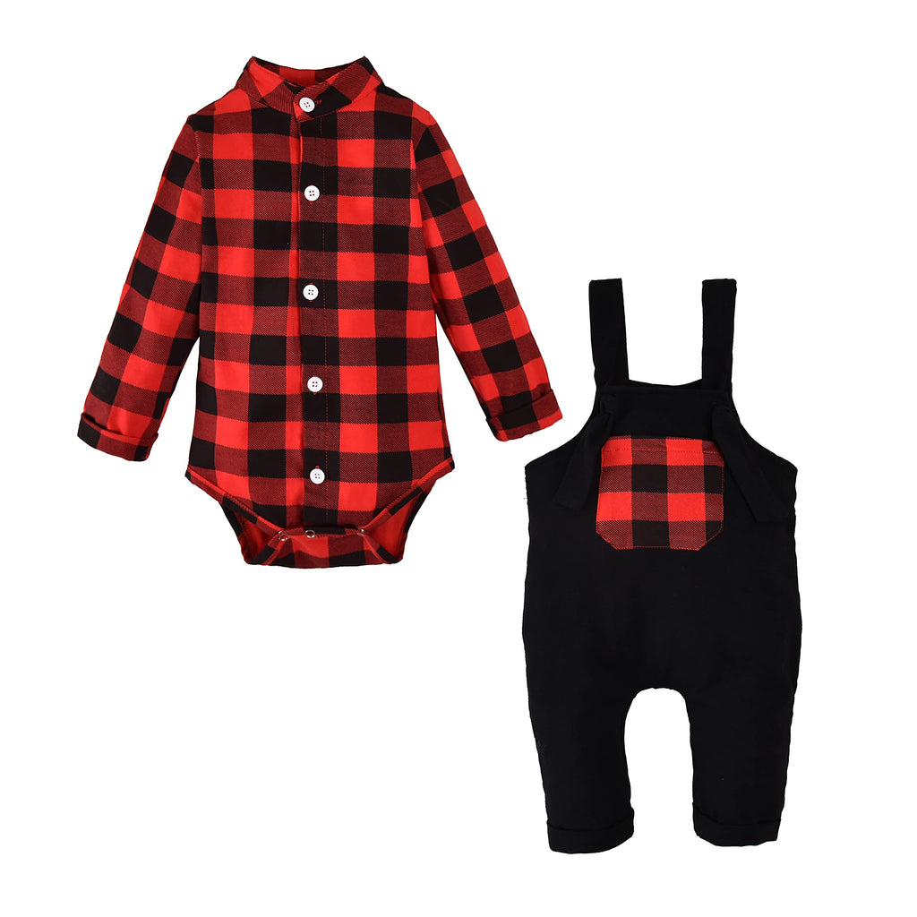 Unutiylo Baby Boys Girls Buffalo Plaid Overalls for Fall Winter, Toddler Christmas Clothes Babys Suspender Pants and Bodysuit Ro