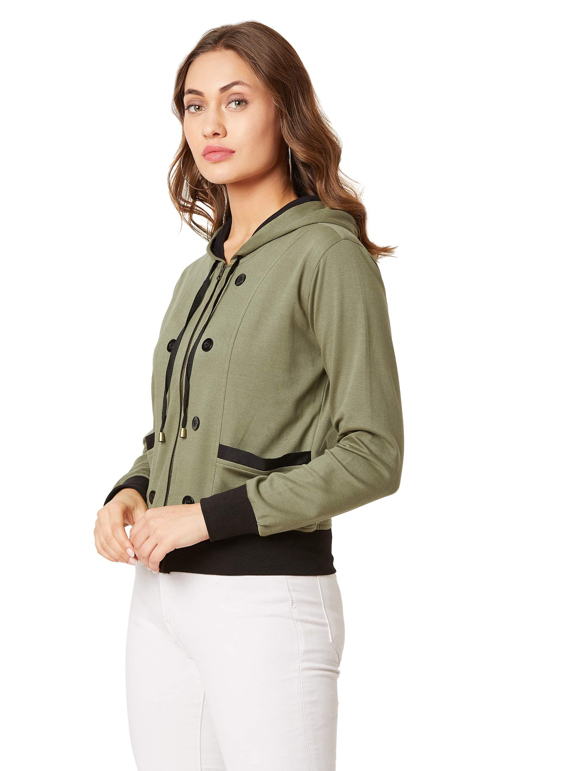 Miss Chase WomenS Cotton Full Length Hooded Full Sleeves Solid Drawstring And Eyelet Detailing Regular Length Jacket (Mcaw19Jkt