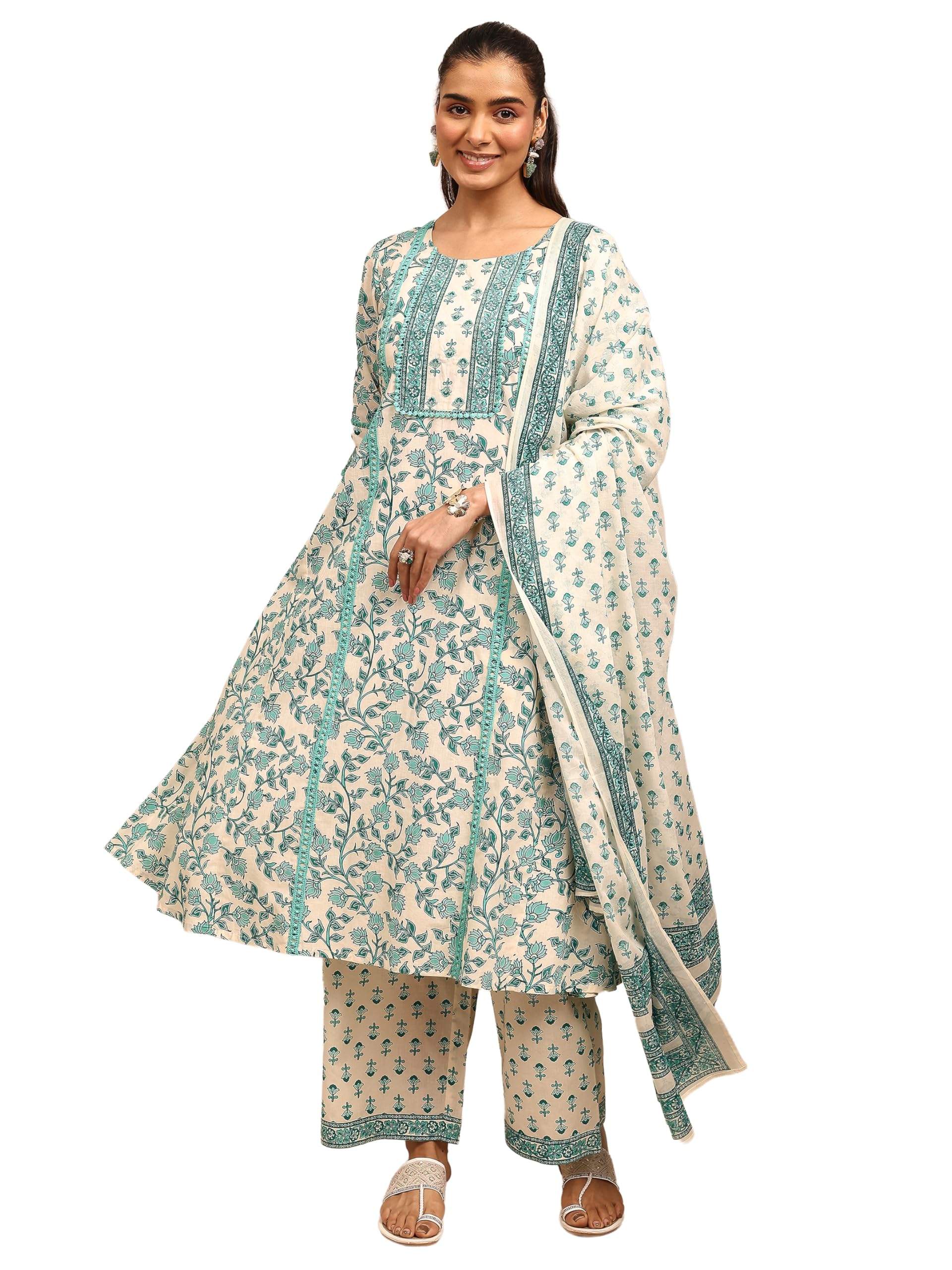 Libas Printed Cotton Blend A-Line Kurta With Palazzos and Dupatta-401376S