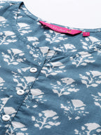 Anubhutee Women'S Cotton Blue Floral Printed Straight Kurta Suit Set With Pants