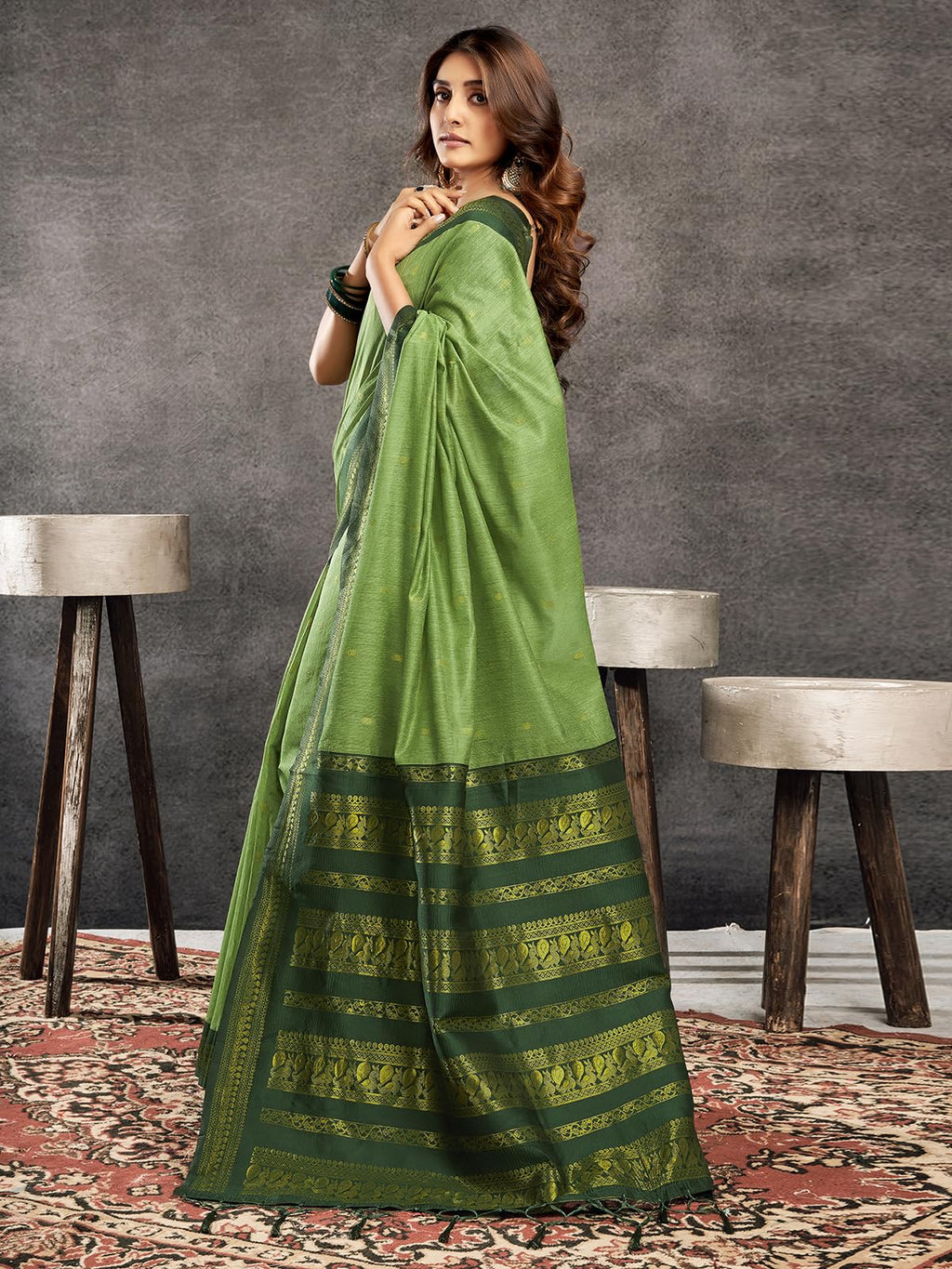 Satrani Womens Cotton Blend Banarasi Jacquard Saree with Unstitched Blouse Piece